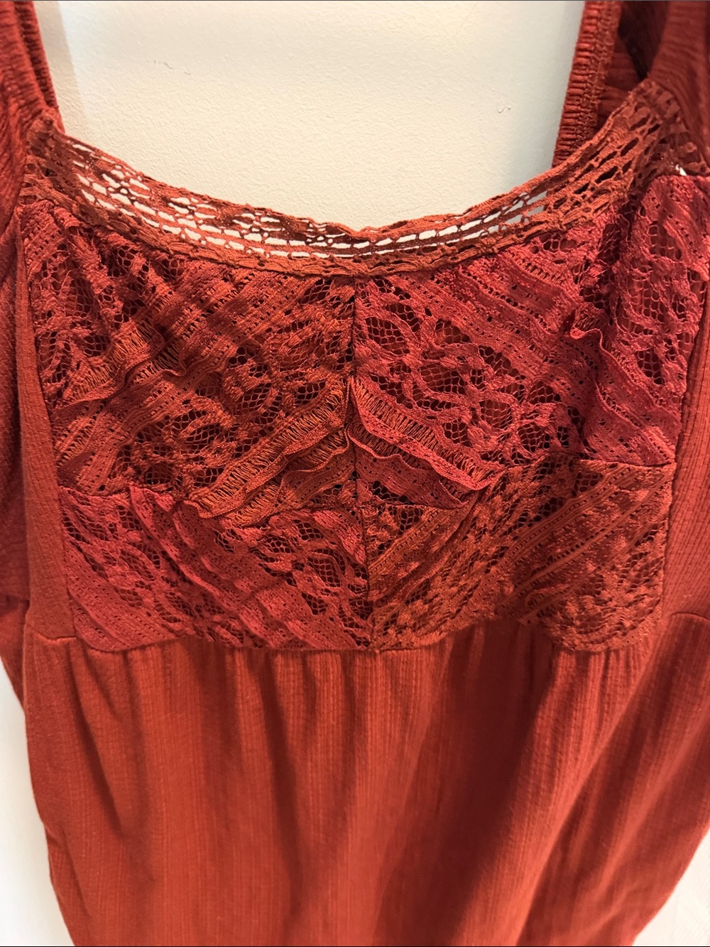 Lace-Panel Ruffled Strap Camisole in Rust - Picture 3 of 3